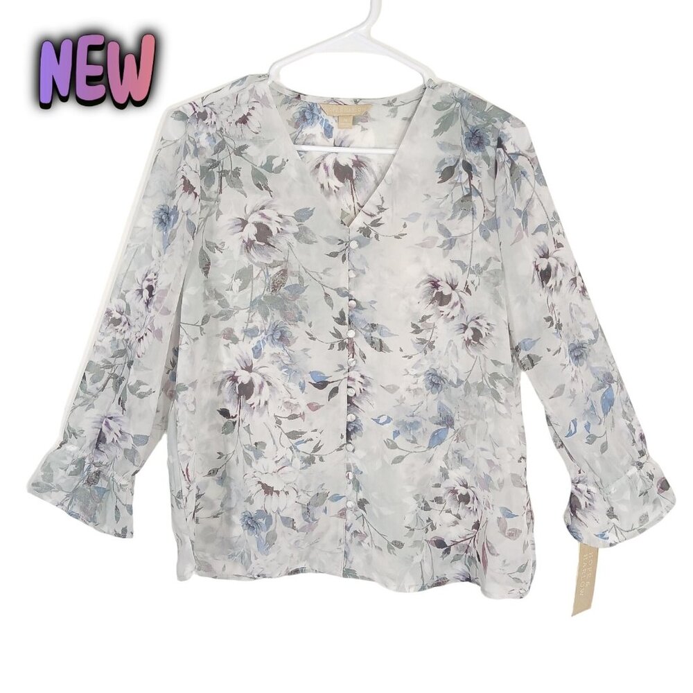 Hope & Harlow Sheer Lightweight Blouse Floral Print Women's Size Medium
